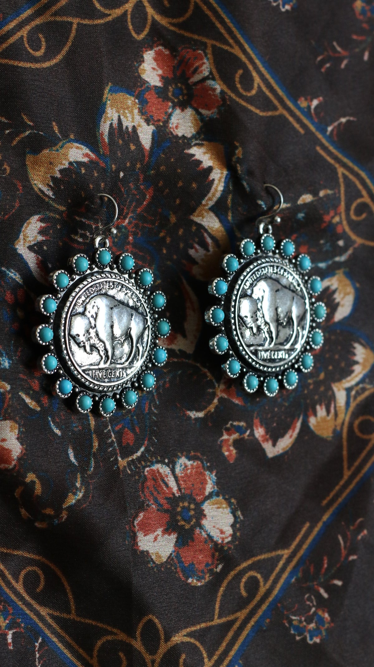 Turquoise Buffalo Coin Earrings